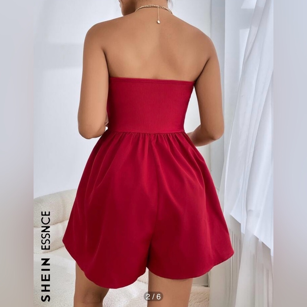 Shein Red Tube Top Backless Romper - Size Medium Lightweight Summer Vacation - Picture 2 of 8